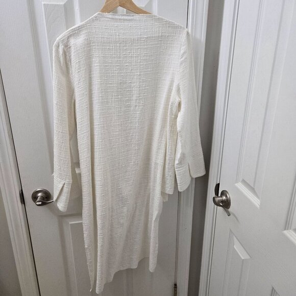 Calvin Tran‎ Cardigan M White Textured Open Front Long Waterfall Avant-garde - Picture 11 of 15